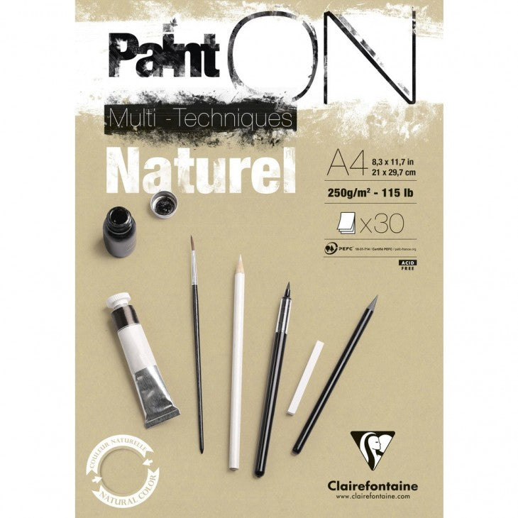 Clairefontaine Paint'ON Skizzenblock – A4 – 250 g/m² – geleimt – 30 Blatt, sandfarben
