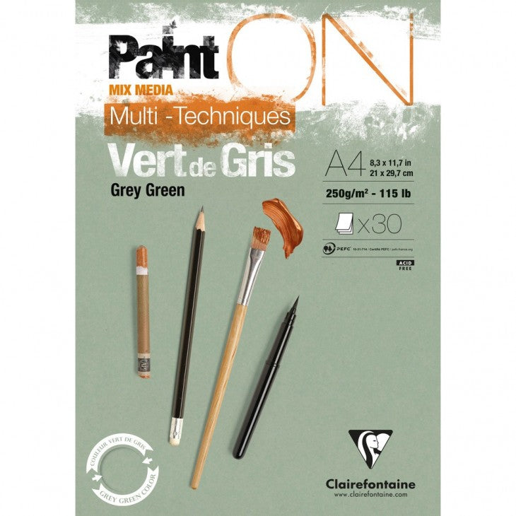 Clairefontaine PaintON Malblock – A4 – 250 g/m² – grüngrau