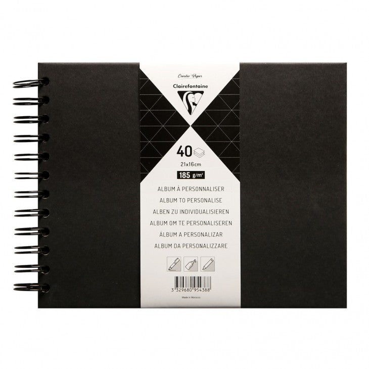 Clairefontaine Notizbuch – 210 × 160 mm – blanko – 80 Seiten – 200 g/m² – Spiralbindung, schwarz