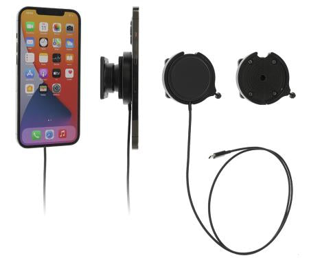 Brodit Auto-Halterung, Magnethalter mit Ladefunktion – für iPhone 12–14 (MagSafe) – Schwarz