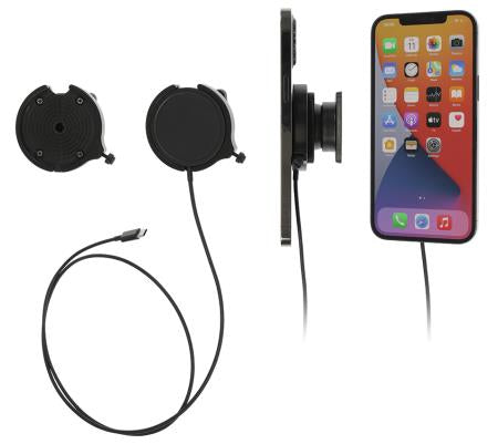 Brodit Auto-Halterung, Magnethalter mit Ladefunktion – für iPhone 12–14 (MagSafe) – Schwarz
