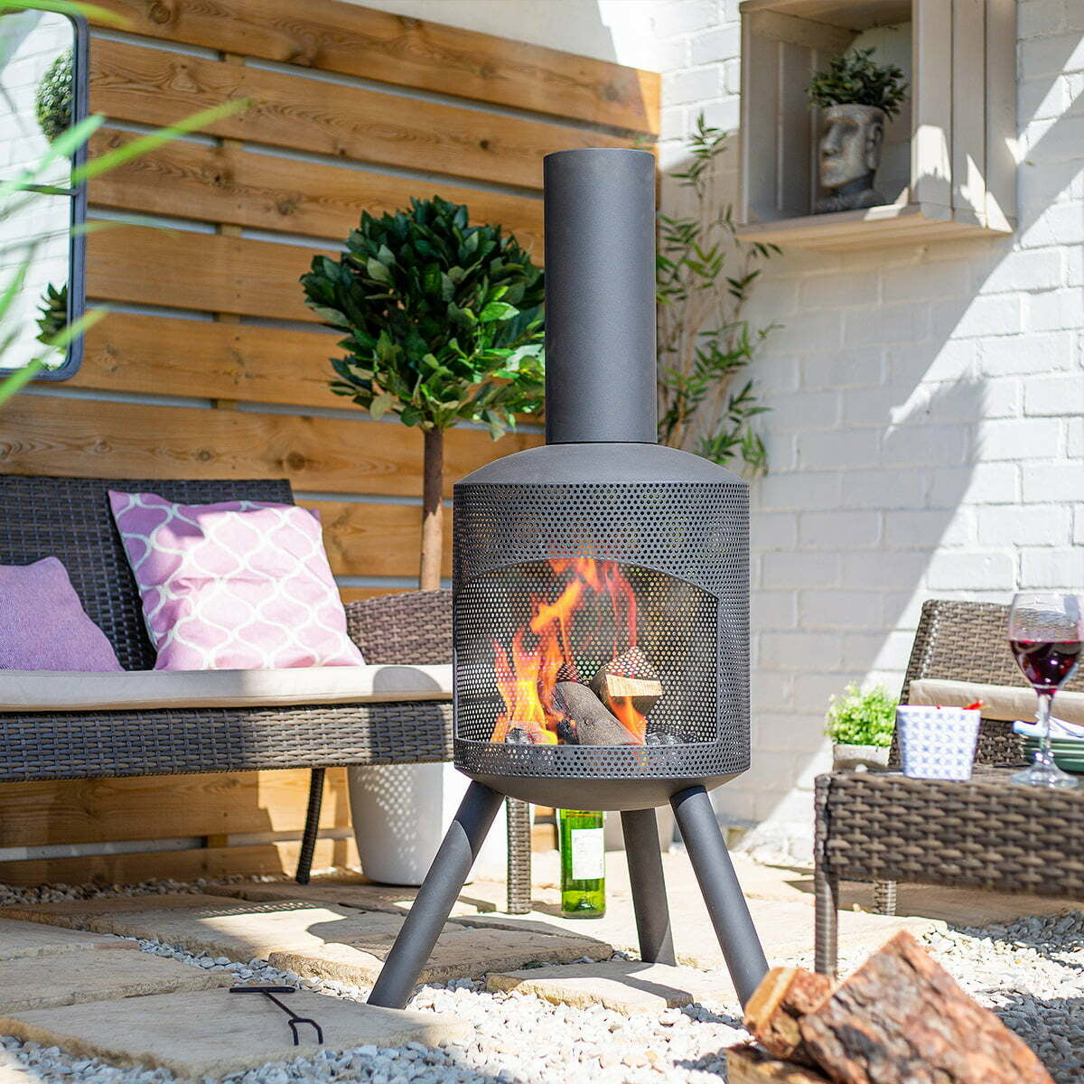 La Hacienda Santana Feuerschale – Ø 58 × 115 cm – Stahl, schwarz
