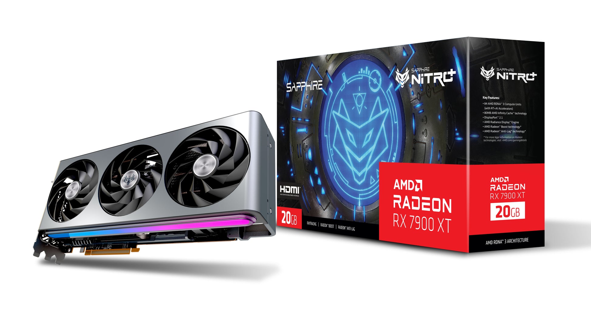 Sapphire NITRO+ RX 7900 XT 20 GB – PCIe Grafikkarte – 2×HDMI, 2×DisplayPort, PCIe x16 4.0, 3×8‑pin