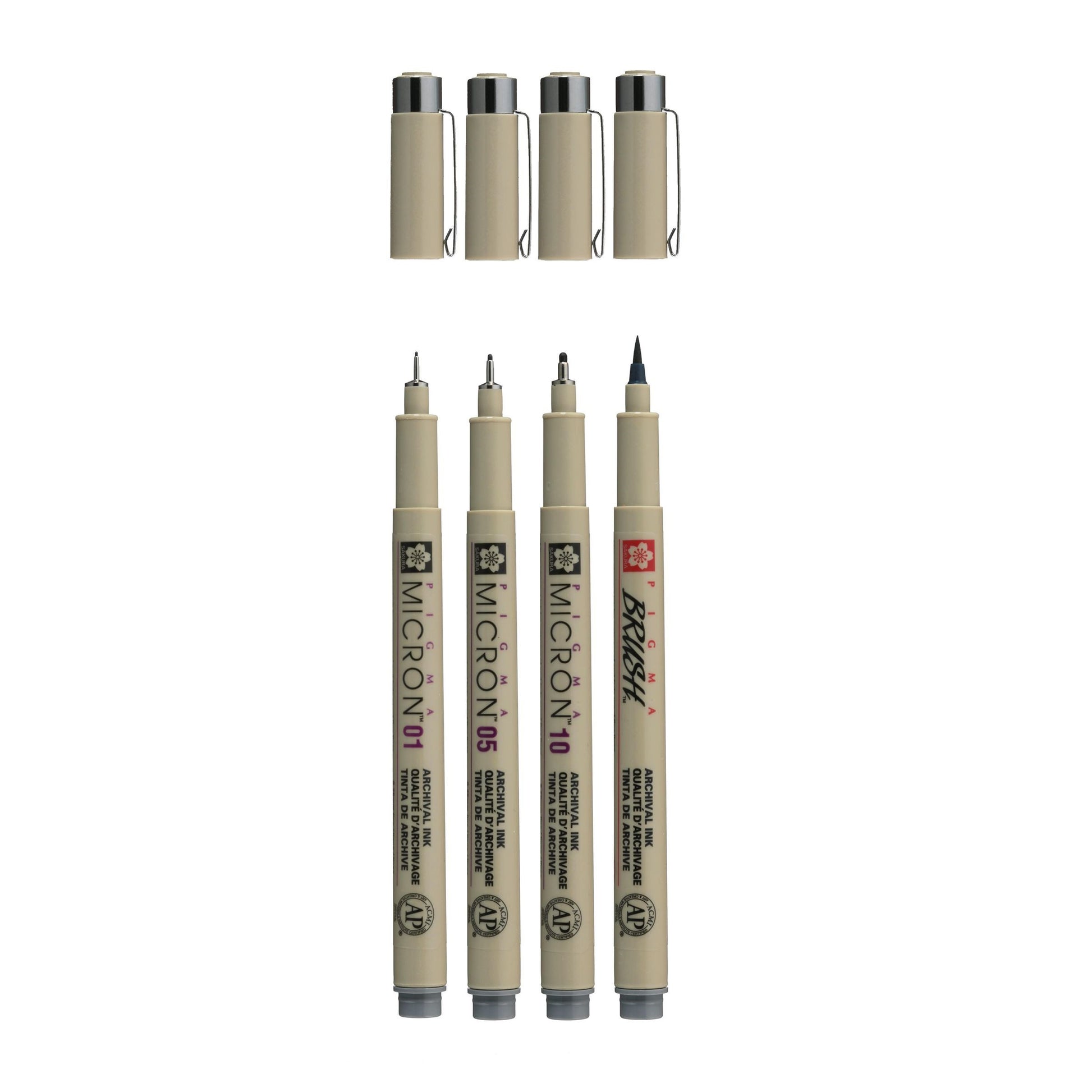 Sakura Pigma Micron Fineliner Set – 4 Stk., 0,45–0,6 mm, grau, wasserfest