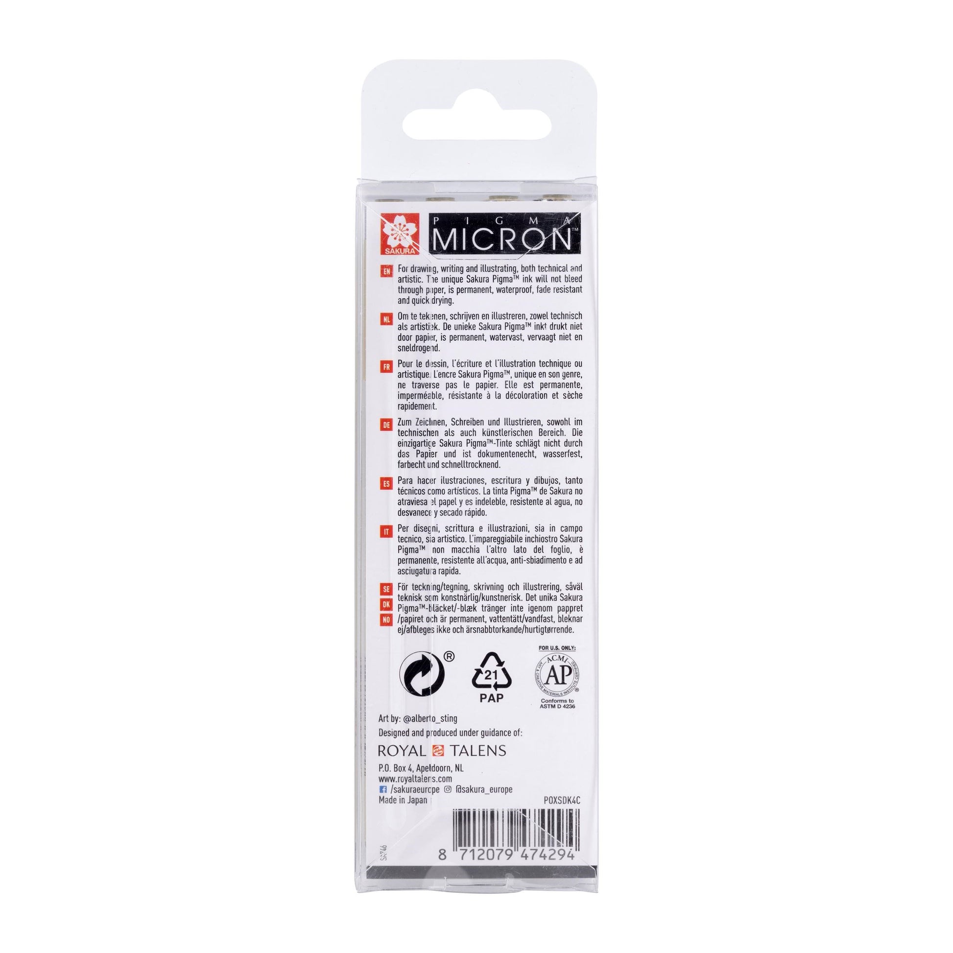 Sakura Pigma Micron Fineliner Set – 4 Stk., 0,45–0,6 mm, grau, wasserfest