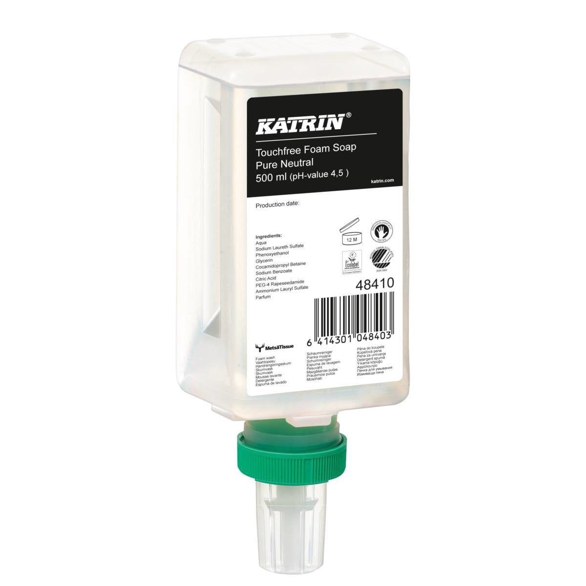 Katrin Seifenkartusche – Kunststoff, weiss, schaumig, 500 ml, für Katrin Touchfree Seifenspender