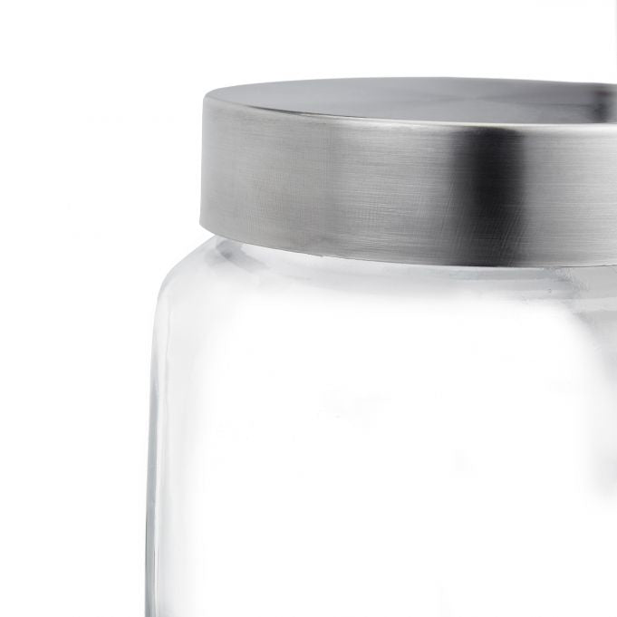 Relaxdays Vorratsglas – 4er Set, 1,5 l, 17,0 × 11,0 × 16,0 cm, Glas, Transparent/Silber, mit Schraubverschluss