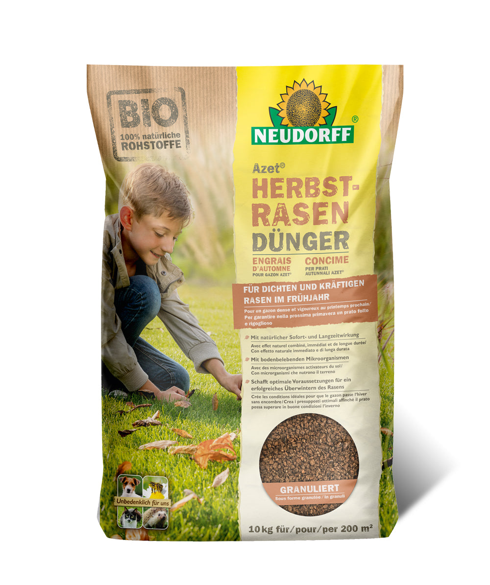 Neudorff Rasendünger, Azet, 10 kg, organisch, Granulat – für Rasengras – 1 Tasche