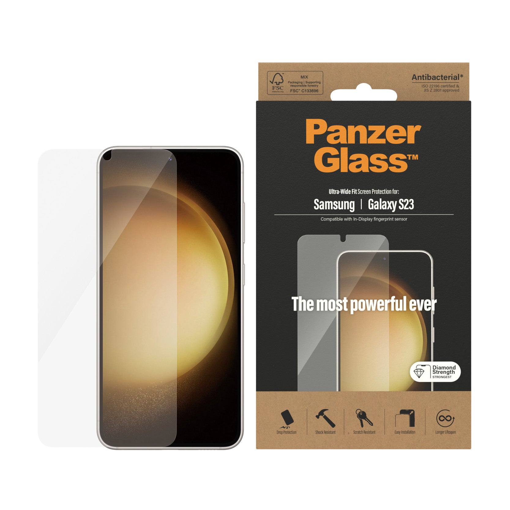 PanzerGlass Displayschutzglas Ultra-Wide Fit – für Samsung Galaxy S23, kratzresistent, stossresistent, Hartglas