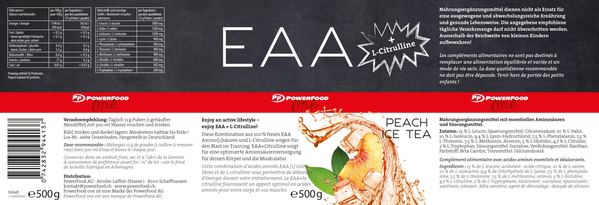 PowerFood Aminosäure-Pulver Pfirsich – 500 g