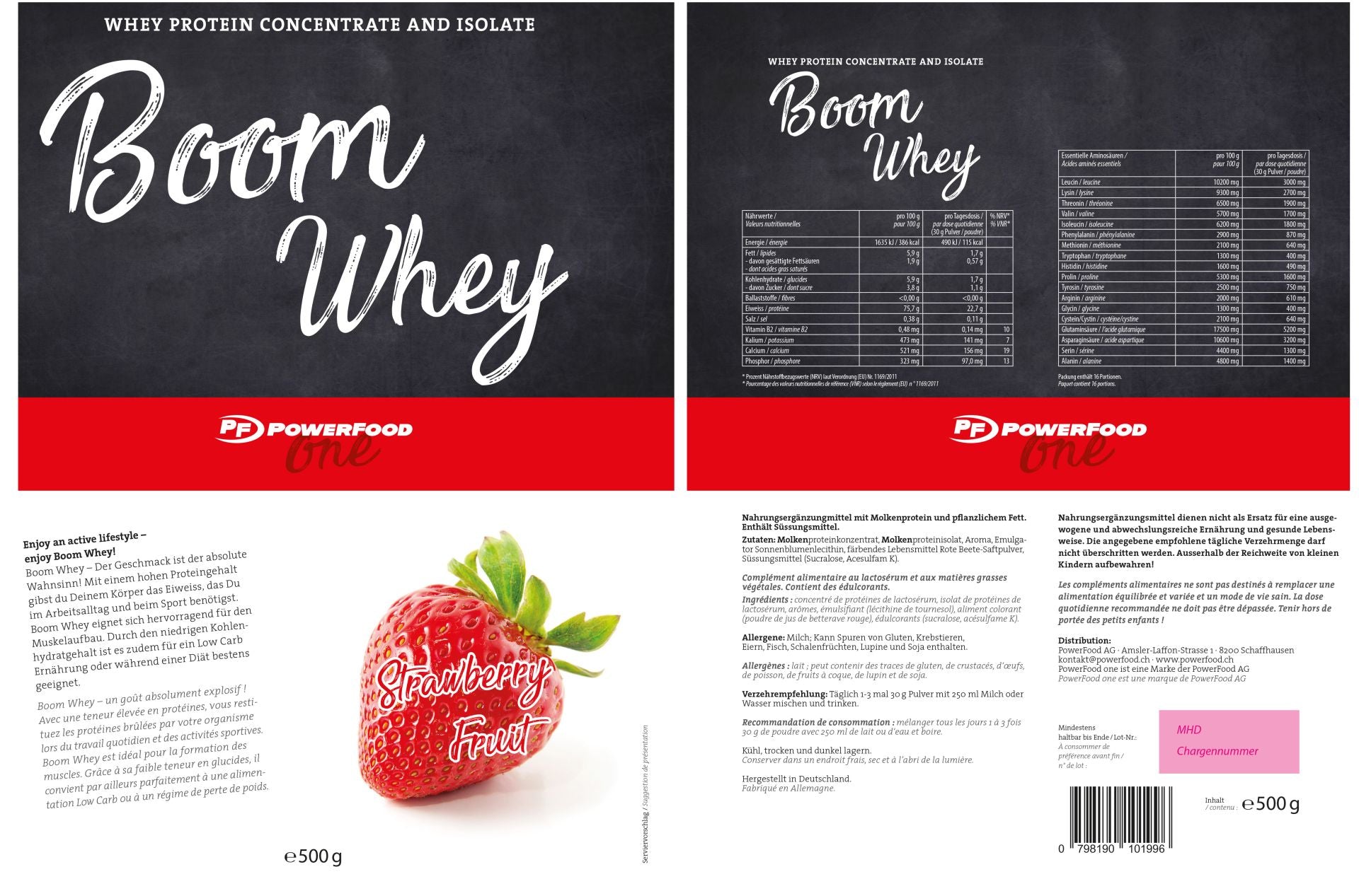 PowerFood Whey Protein Erdbeere – 500 g
