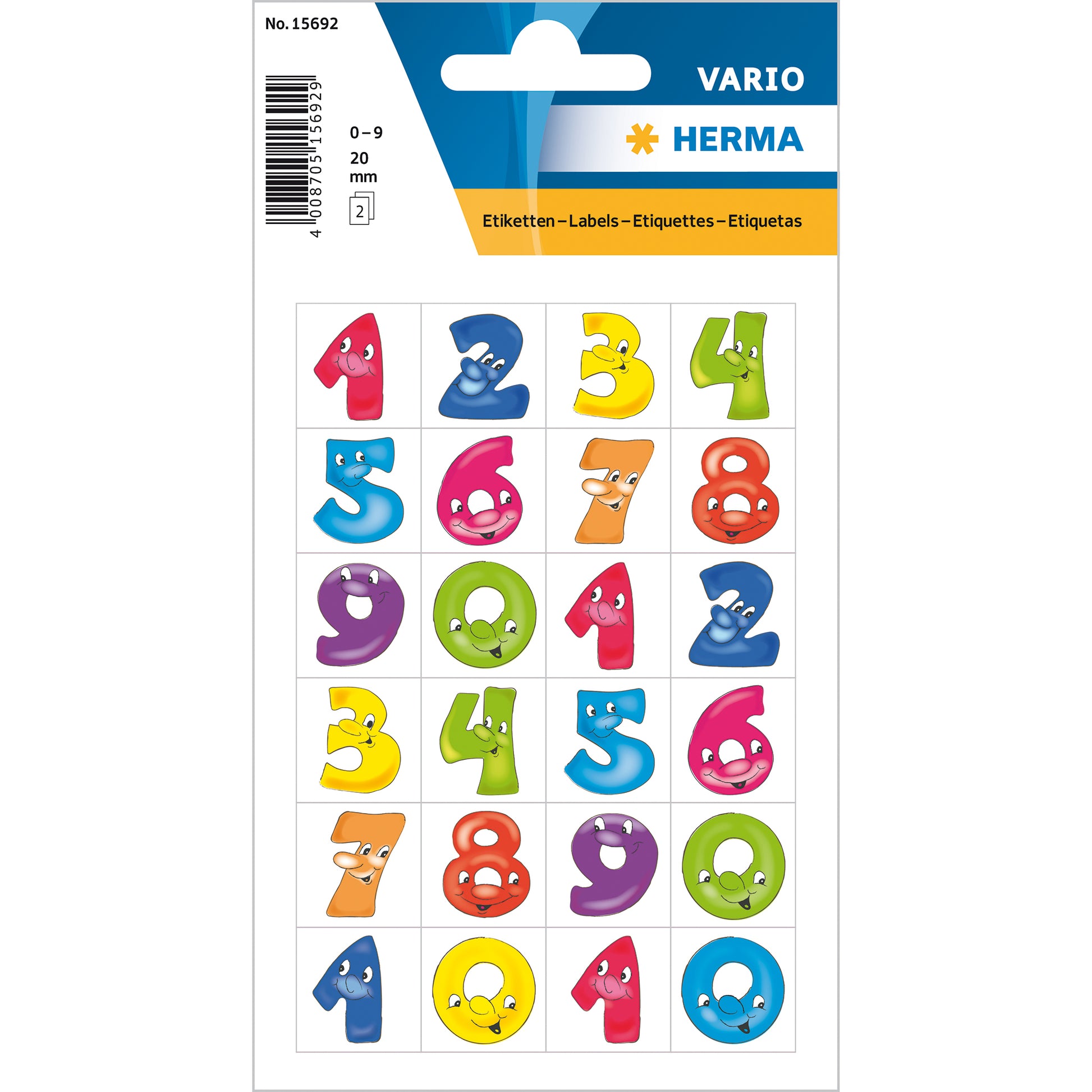HERMA Vario Schmucketiketten – Motiv Zahlen – Papier, 48 Stk, 2 Bogen