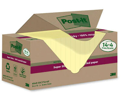 Post-it Super Sticky Haftnotizen – 76×76 mm – gelb, 18×70 Blätter, PEFC