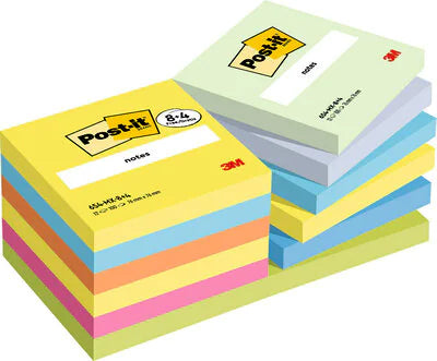 Post-it Super Sticky Haftnotizen – 76 × 76 mm – Mehrfarbig, 100 Blatt/Block, 12er-Pack, PEFC