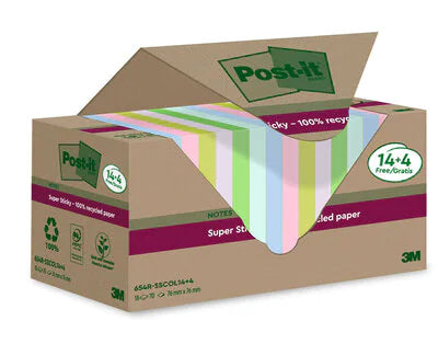Post-it Haftnotizen – 76×76 mm – sortiert, 18×70 Blatt, Recyclingpapier