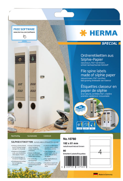 HERMA Drucketiketten, 97 mm × 42 mm, braun, Papier, permanent, 240 Etiketten (20 Blatt)