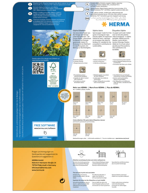 HERMA Spezialetiketten, 210 mm × 297 mm, braun, Papier, permanent, 20 Blatt
