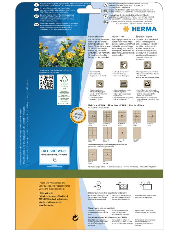 HERMA Drucketiketten, 70 mm × 36 mm, braun, Papier, permanent, Packung 20 Blatt (480 Etiketten)