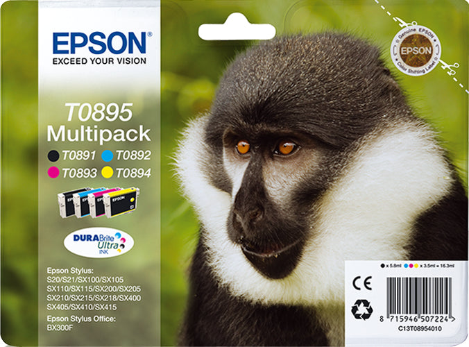 Epson T0895 Tintenpatronen-Multipack, Schwarz/Cyan/Magenta/Gelb (Original)