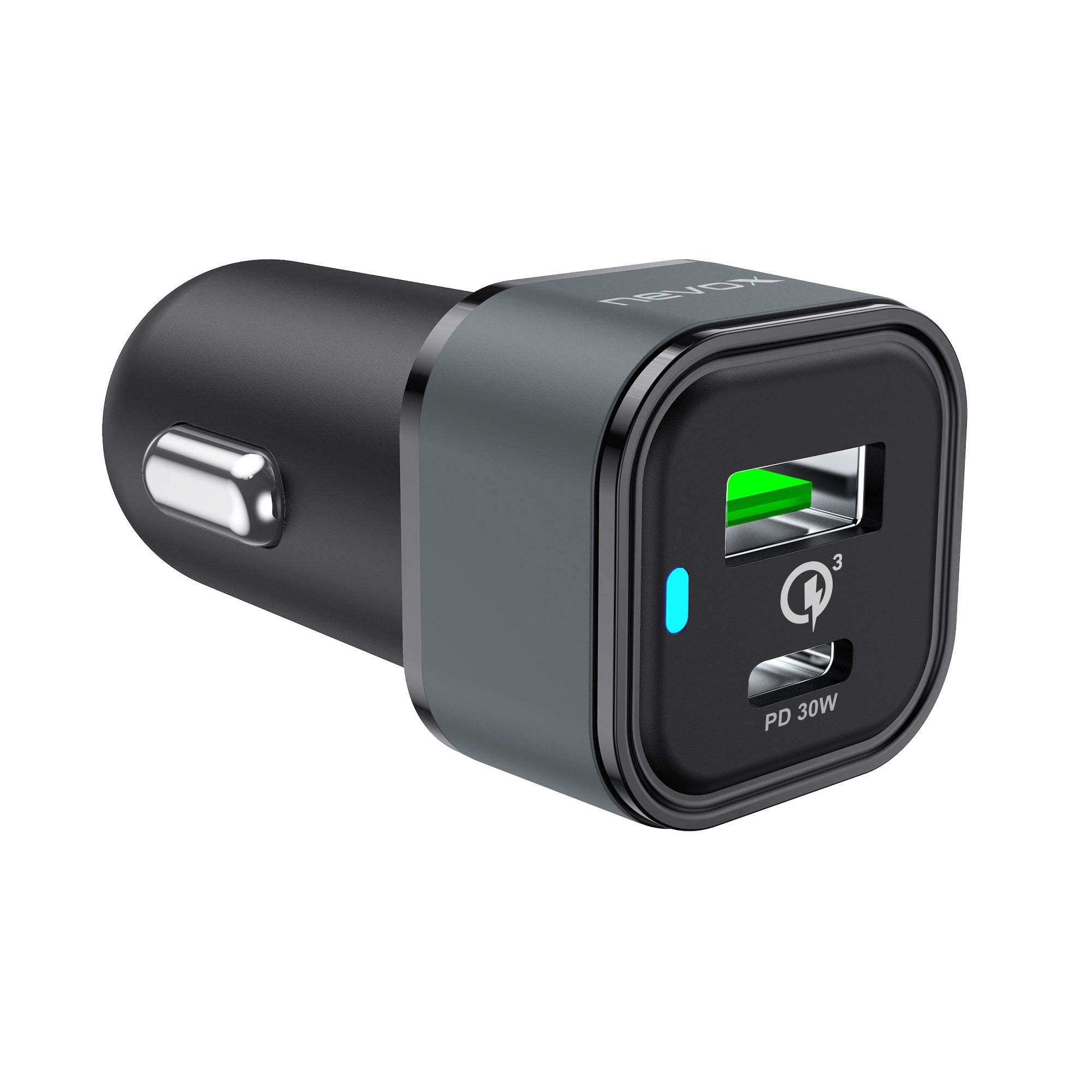 Nevox Dual Auto Ladegerät Auto-Ladegerät 48 W – USB-C×1, USB-A×1 – PD – für Fahrzeuge 12–24 V – Schwarz