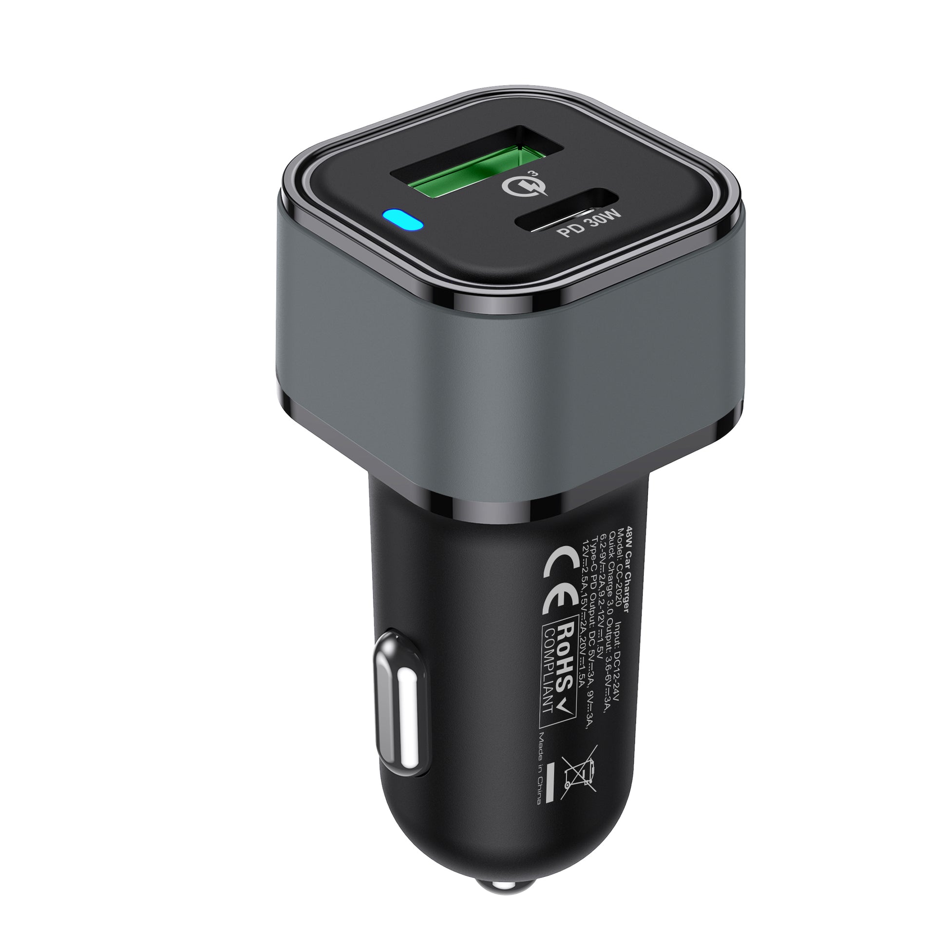 Nevox Dual Auto Ladegerät Auto-Ladegerät 48 W – USB-C×1, USB-A×1 – PD – für Fahrzeuge 12–24 V – Schwarz