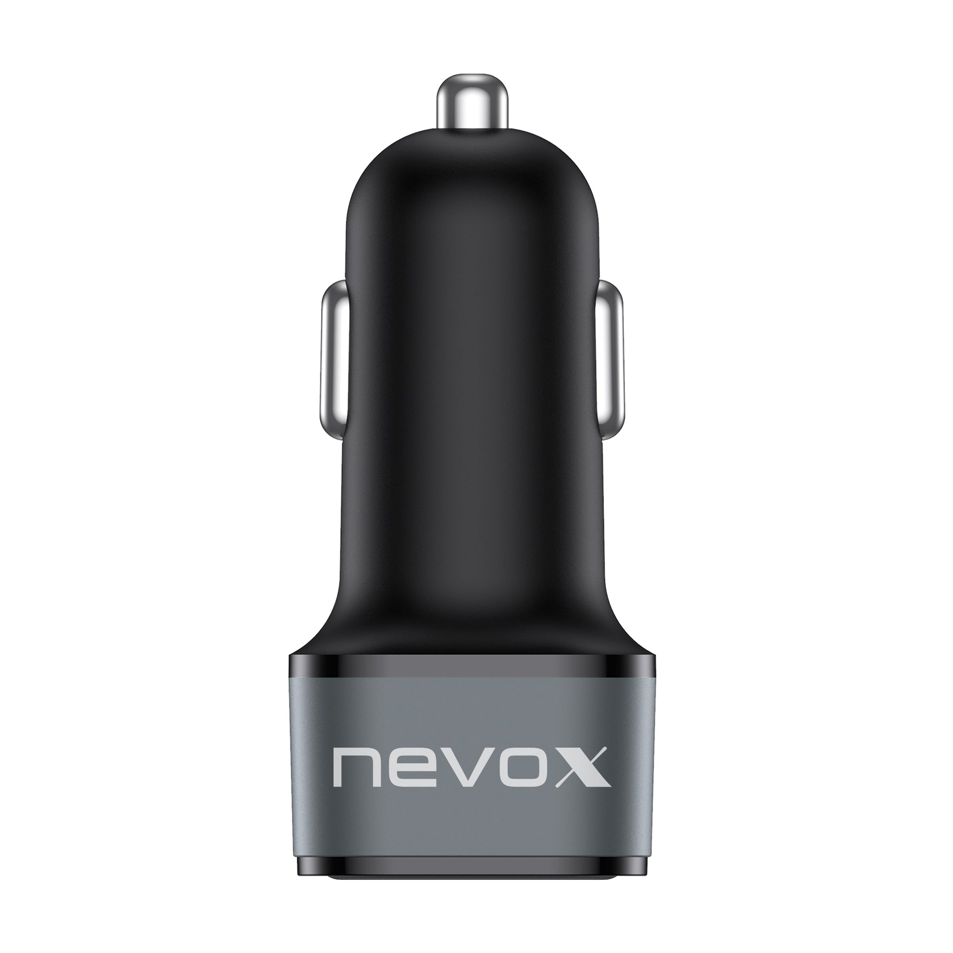 Nevox Dual Auto Ladegerät Auto-Ladegerät 48 W – USB-C×1, USB-A×1 – PD – für Fahrzeuge 12–24 V – Schwarz