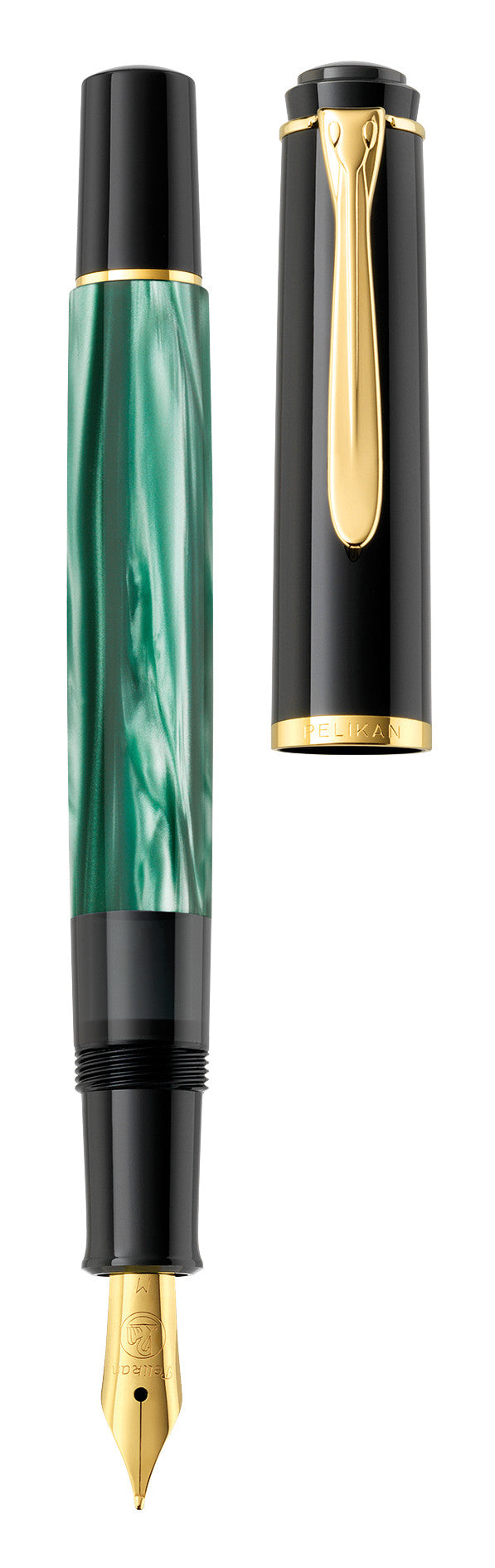 Pelikan M 200 vergoldet – Federspitze B – grün marmoriert – Kolbenmechanik