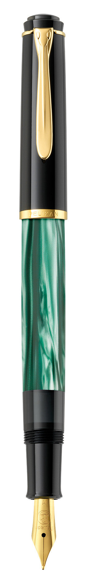 Pelikan M 200 vergoldet – Federspitze B – grün marmoriert – Kolbenmechanik