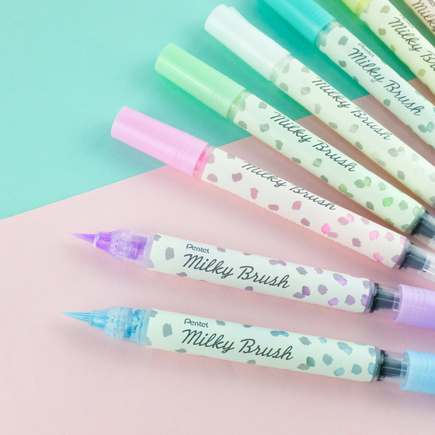 Pentel Milky Brush Pinselstift Pastell – Pinselspitze, pigmentiert, wasserbasiert, Minze