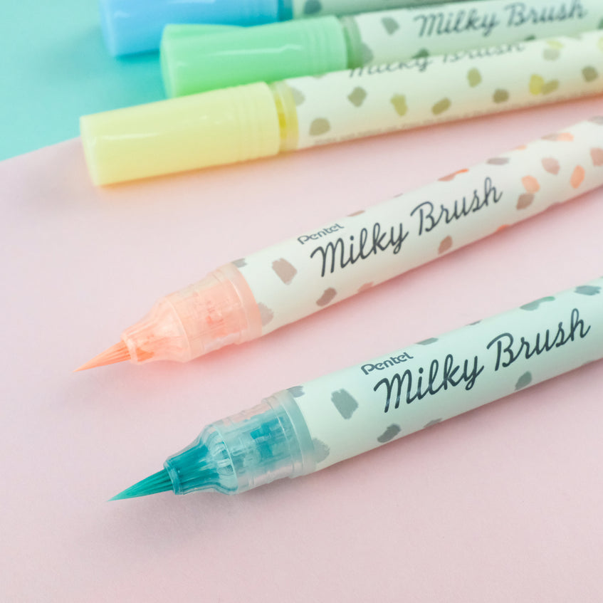 Pentel Milky Brush Pinselstift Pastell – Pinselspitze, wasserbasiert, pigmentiert, blau