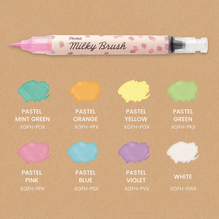 Pentel Milky Brush Pinselstift Pastell – Pinselspitze, pigmentiert, wasserbasiert, Minze