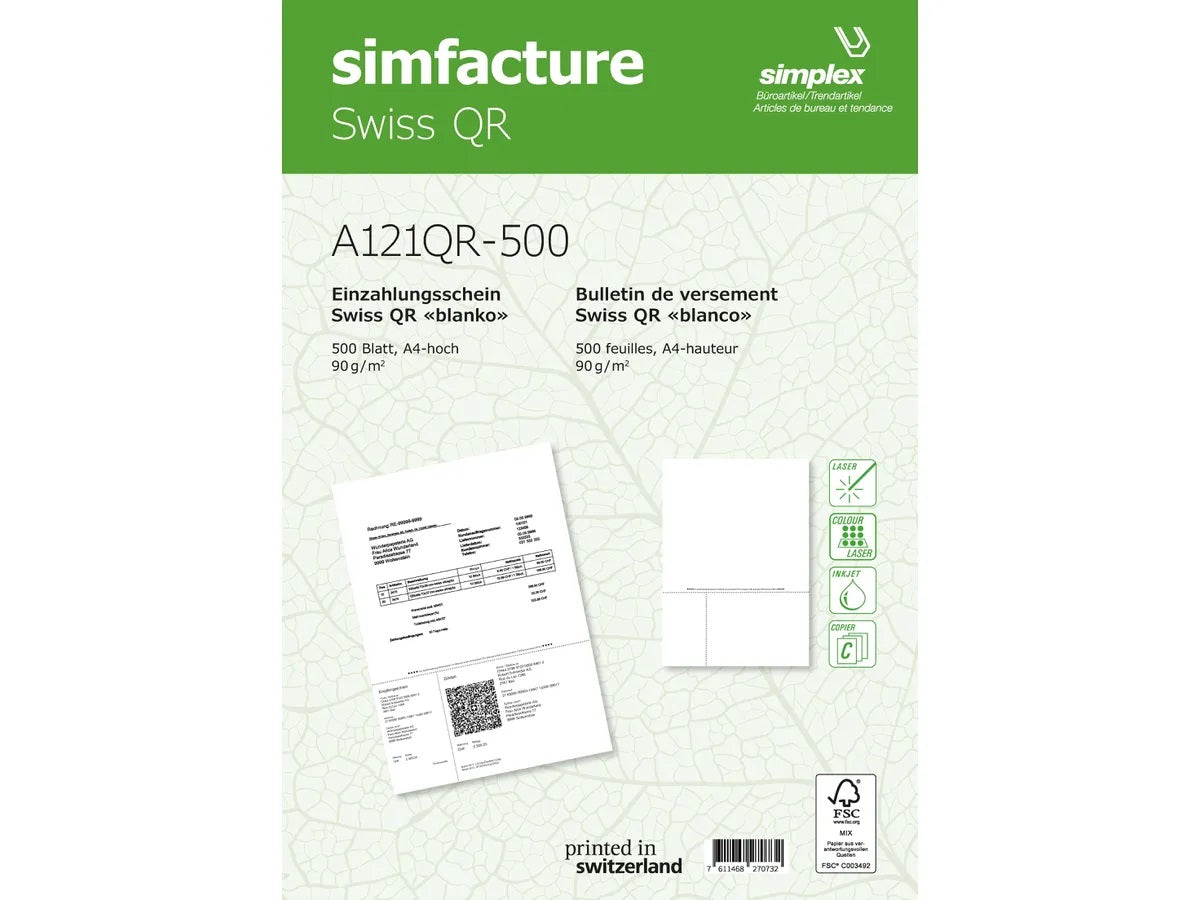 Simplex Formular – Swiss QR, A4, 90 g/m²