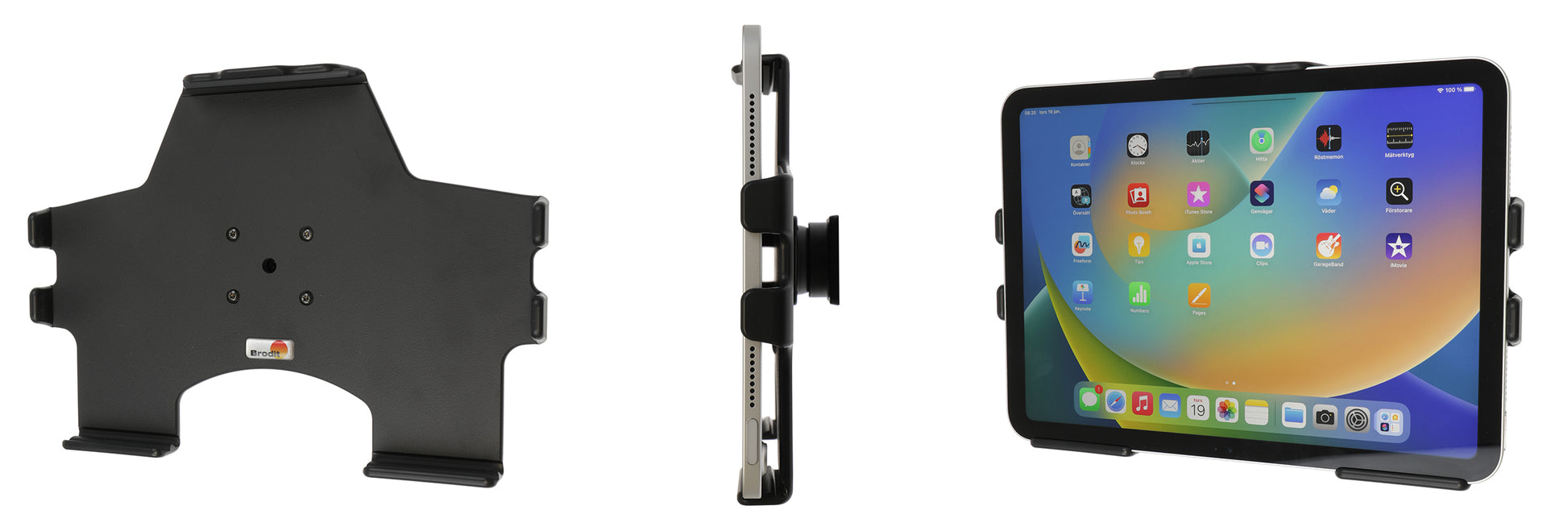 Brodit Fahrzeug-Dock für Apple iPad 10,9" (10. Gen.) – 360° schwenkbar, Neigung 0–17° – Schwarz