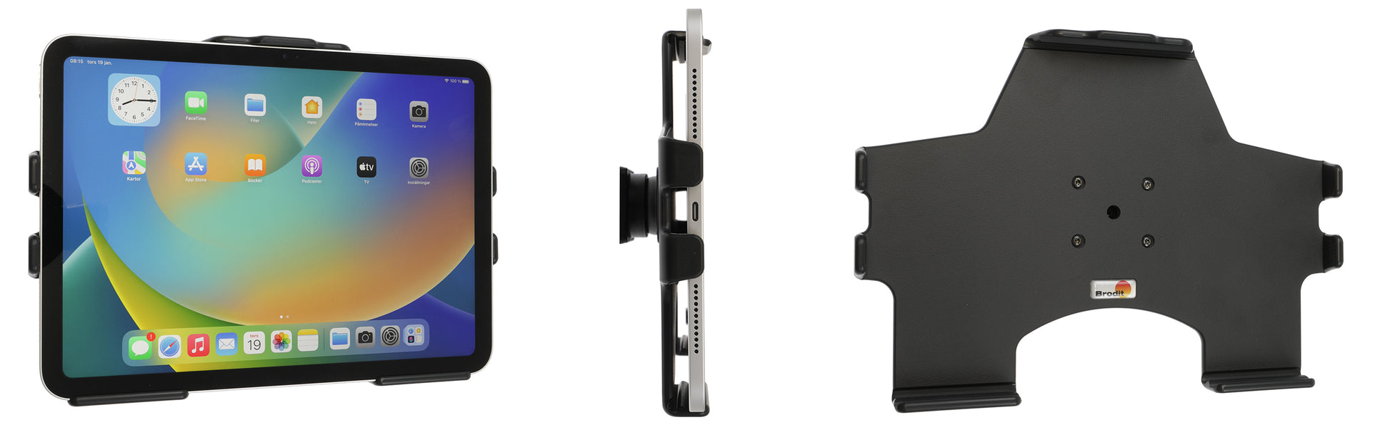 Brodit Fahrzeug-Dock für Apple iPad 10,9" (10. Gen.) – 360° schwenkbar, Neigung 0–17° – Schwarz