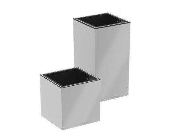 LECHUZA CANTO Premium 40 LED hoher Pflanzkübel – 40 × 40 × 76 cm – Kunststoff, silber