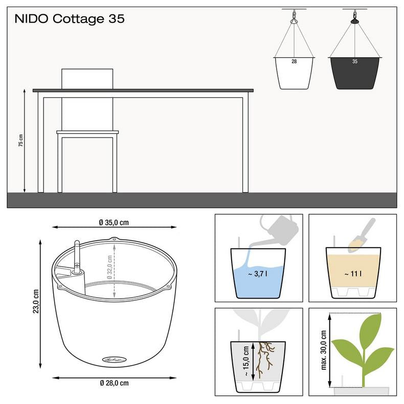 LECHUZA NIDO Cottage 35 Pflanzgefäss – Ø 35 × 23 cm – Kunststoff, weiss