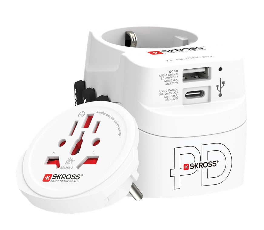 SKROSS PRO Light Ladegerät (EU) – 1750 W, 1× USB-C + 1× USB-A – für 2- und 3-polige Geräte
