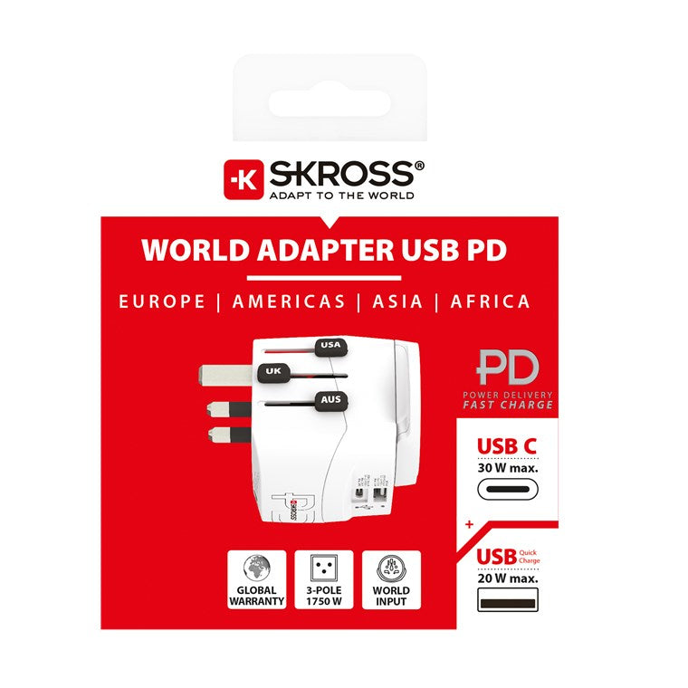 SKROSS PRO Light Ladegerät (EU) – 1750 W, 1× USB-C + 1× USB-A – für 2- und 3-polige Geräte