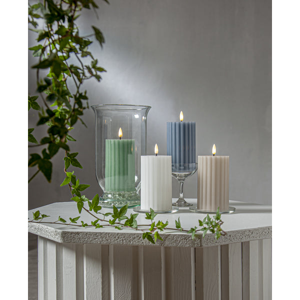 Star Trading LED-Kerze – Ø 7,5 × 15 cm, 0,02 W, Warmweiss, Beige, Batteriebetrieb, Timer 6/18 h