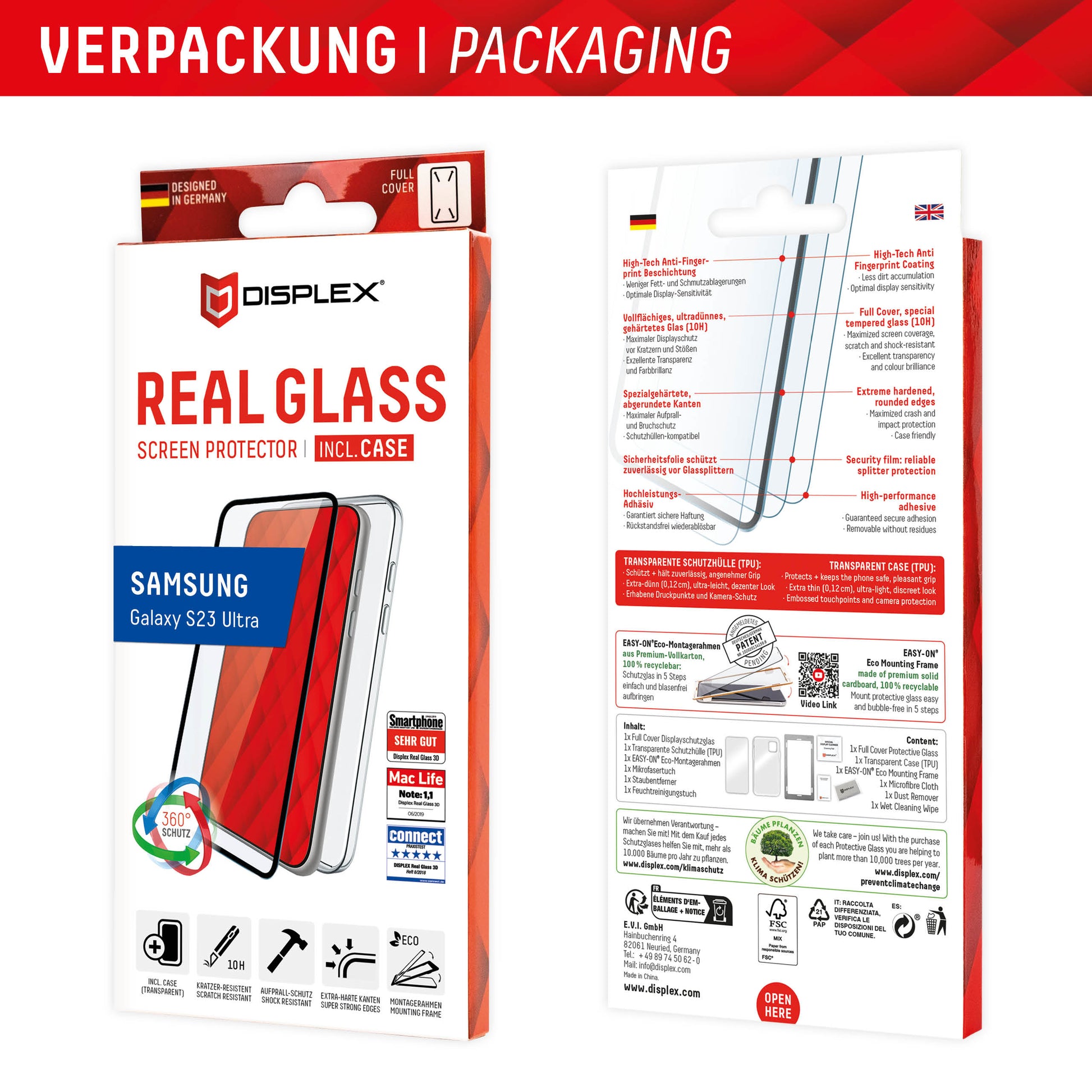 Displex Displayschutz (Panzerglas), Full Cover – für Galaxy S23 Ultra – mit Applikator
