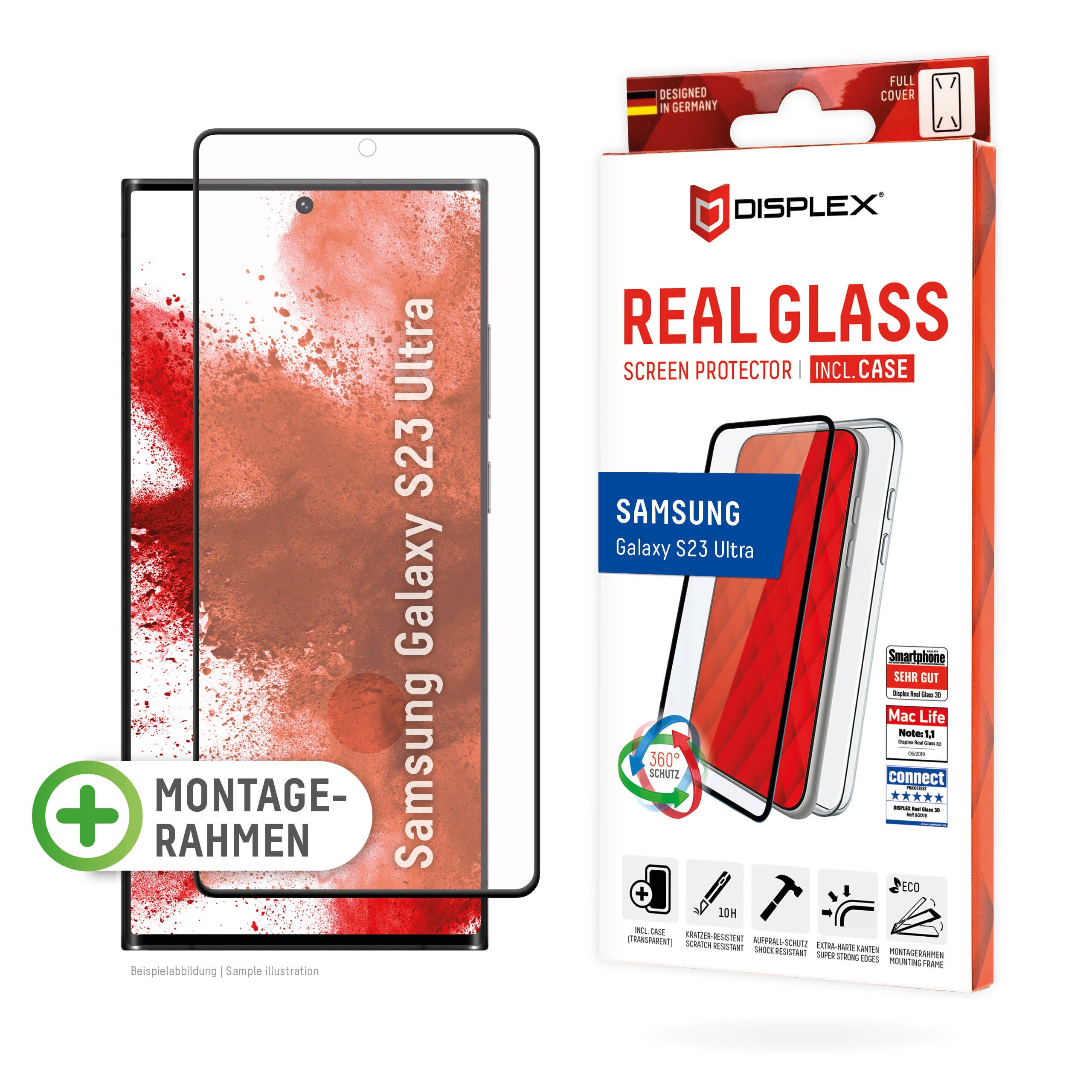 Displex Displayschutz (Panzerglas), Full Cover – für Galaxy S23 Ultra – mit Applikator
