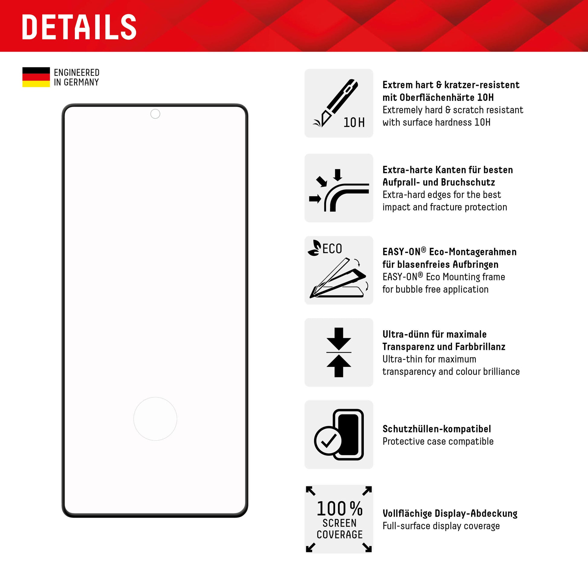 Displex Displayschutz (Panzerglas), Full Cover – für Galaxy S23 Ultra – mit Applikator