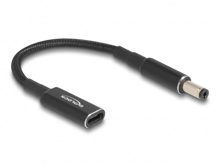 DeLOCK Adapterkabel USB-C zu 5,5 × 2,1 mm – 19,5 V, 15 cm – Schwarz