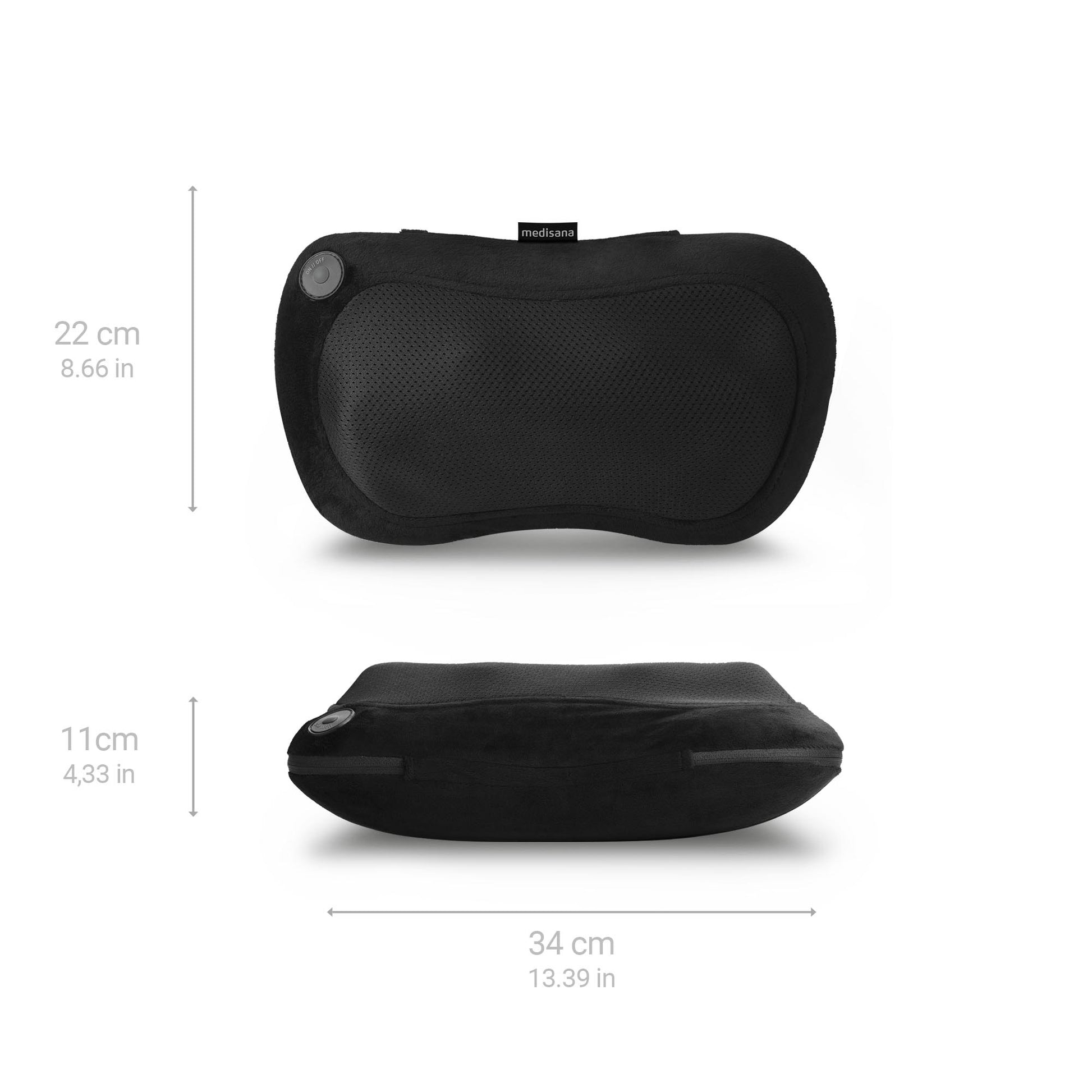 Medisana Massagekissen – Stoff, Schwarz, 190 × 110 × 330 mm (B×H×T), 1000 g, Shiatsu, Wärmefunktion