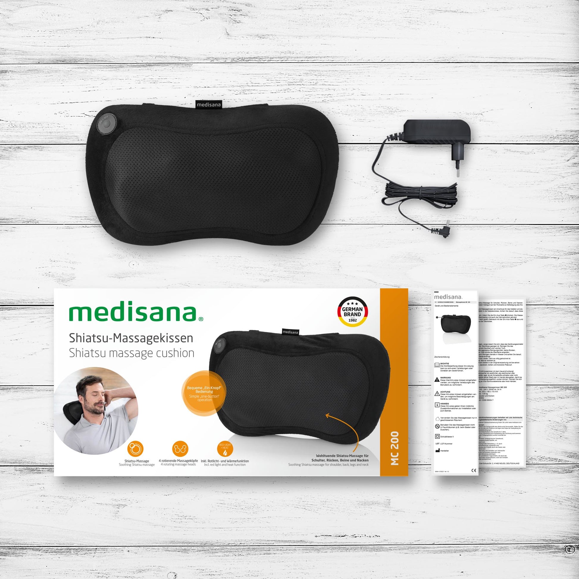 Medisana Massagekissen – Stoff, Schwarz, 190 × 110 × 330 mm (B×H×T), 1000 g, Shiatsu, Wärmefunktion