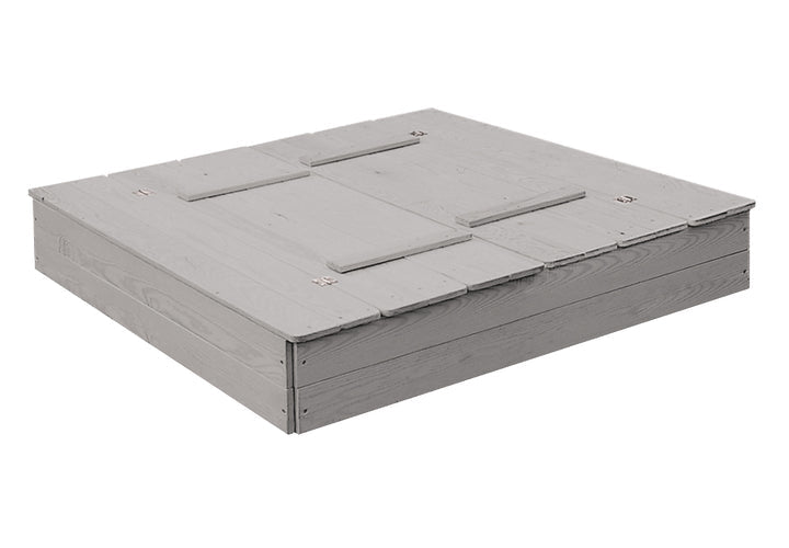 roba Quadratischer Sandkasten – 127 × 21,5 × 123,5 cm – mit 2 integrierten Bänken, ab 1 Jahr – Holz, grau