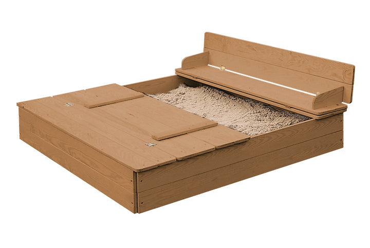 roba 456017TE Sandkasten – mit 2 integrierten Bänken – 127 × 123,5 × 21,5 cm – ab 1 Jahr – Holz – braun