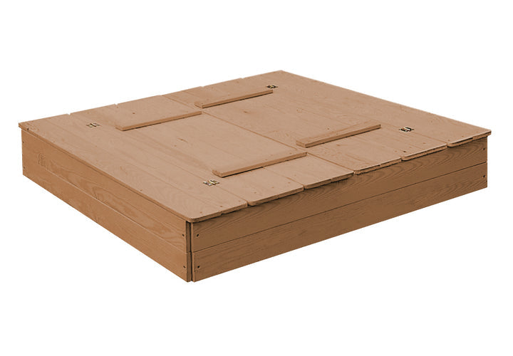 roba 456017TE Sandkasten – mit 2 integrierten Bänken – 127 × 123,5 × 21,5 cm – ab 1 Jahr – Holz – braun