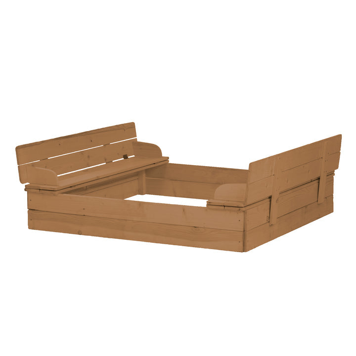roba 456017TE Sandkasten – mit 2 integrierten Bänken – 127 × 123,5 × 21,5 cm – ab 1 Jahr – Holz – braun