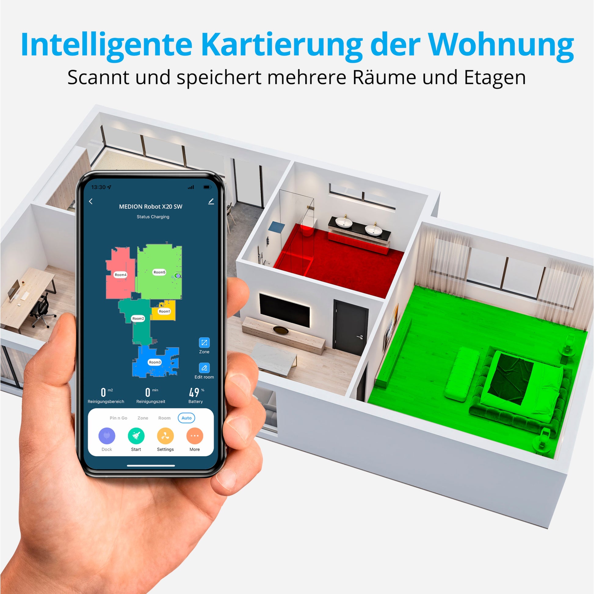 MEDION Roboterstaubsauger MD 11415 – 2-in-1, 0,3 l, Akkubetrieb, 68 dB(A)
